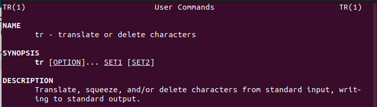 A snippet of tr&rsquo;s man page